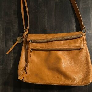 Margot New York Mickey Fold Over Leather Cross Body in Brandy